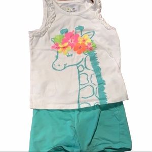 Giraffe tank top and teal shorts. Girls 3T